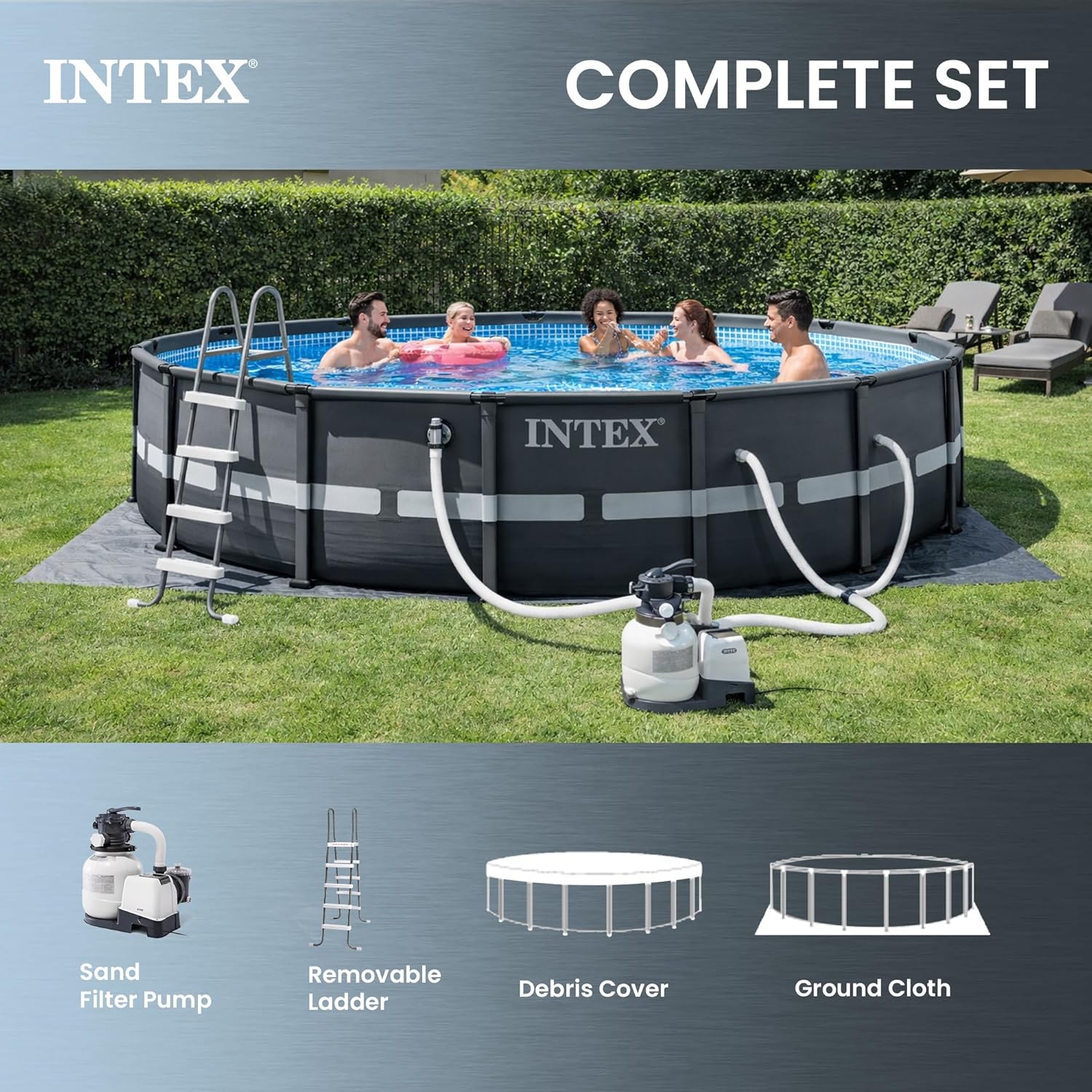 Intex 26325EH Ultra XTR 16ft x 48in Above Ground Swimming Pool Set with Sand Filter Pump and Deluxe Automatic Vacuum Cleaner