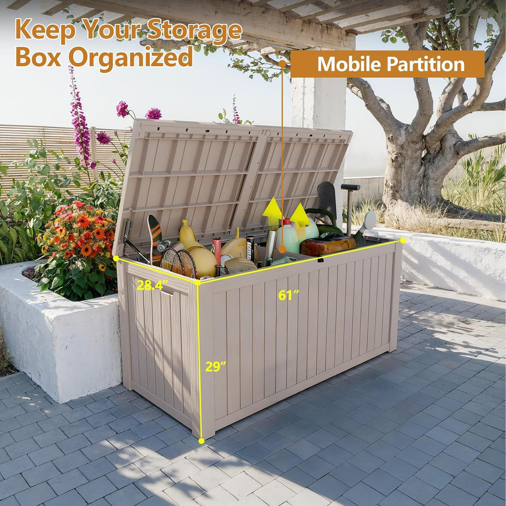 Zapdos Outdoor Storage Box, 180 Gallon Resin Deck Box Resin Patio Storage Box Bin for Furniture Cushions Garden Tools, Waterproof Lockable Large Outside Storage Boxes, Grey