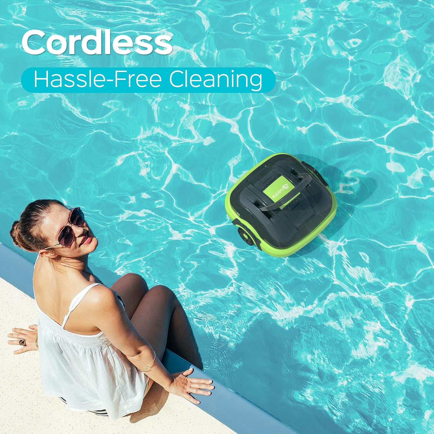 WINNY POOL CLEANER Cordless Robotic Pool Cleaner, Automatic Pool Vacuum with Powerful Suction, Dual-Motor,Self-Parking, Up to 538 Sq.ft,Ideal for Flat Above Ground Pools -Winny 200