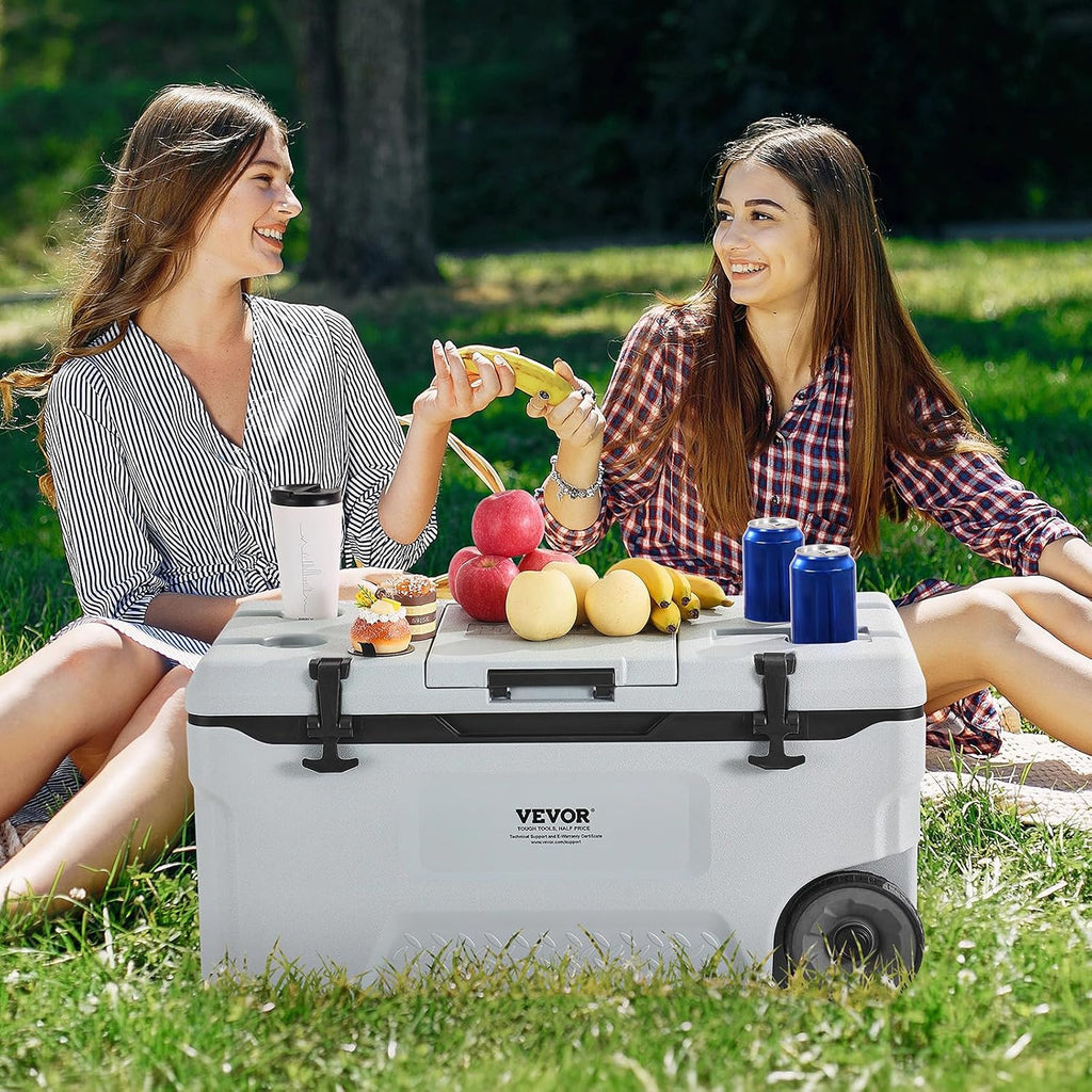 VEVOR Ultra-Light Hard Cooler, Ice Retention Cooler with Heavy Duty Handle, Ice Chest Lunch Box for Camping, Travel, Outdoor, Keeps Cool for up to 6 Days, 30% Lighter Than Rotomolded Coolers