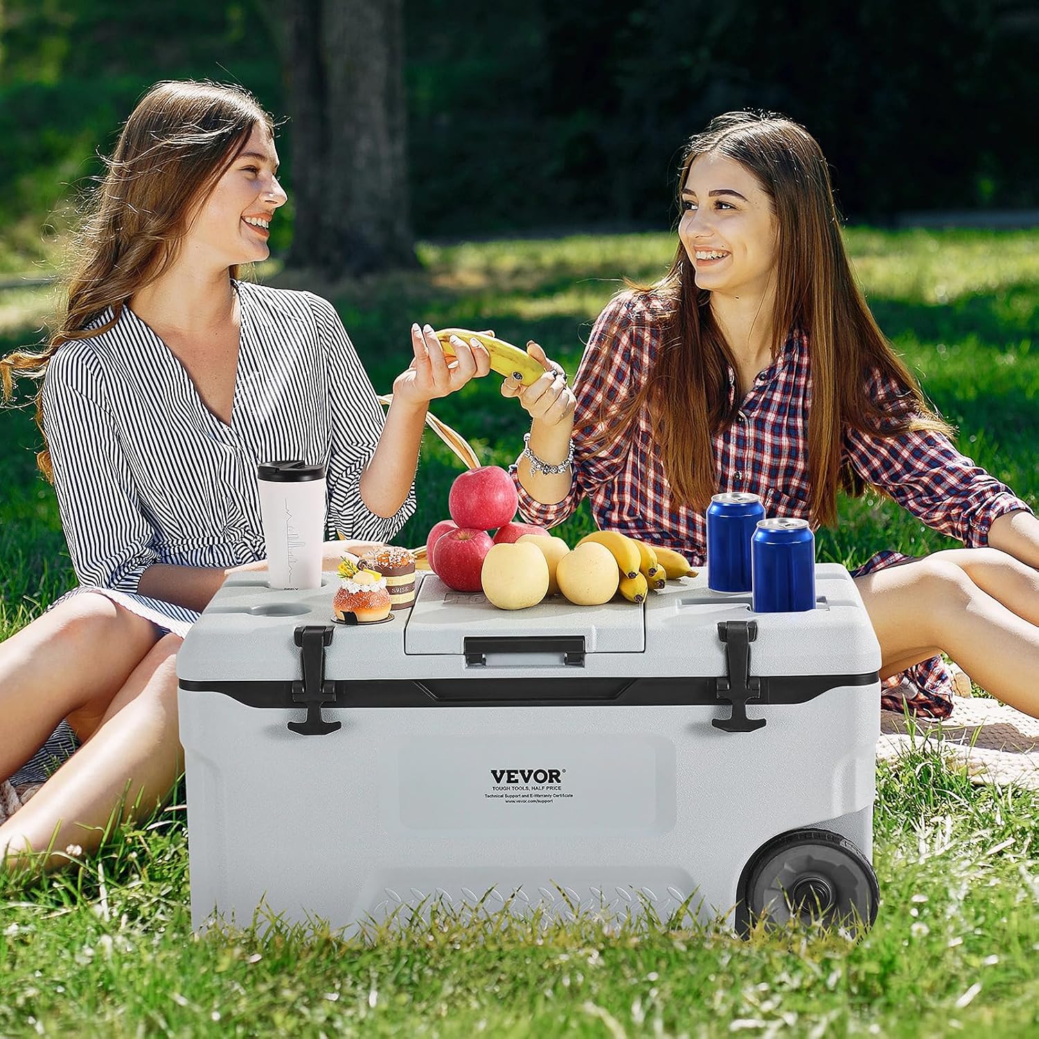 VEVOR Ultra-Light Hard Cooler, Ice Retention Cooler with Heavy Duty Handle, Ice Chest Lunch Box for Camping, Travel, Outdoor, Keeps Cool for up to 6 Days, 30% Lighter Than Rotomolded Coolers