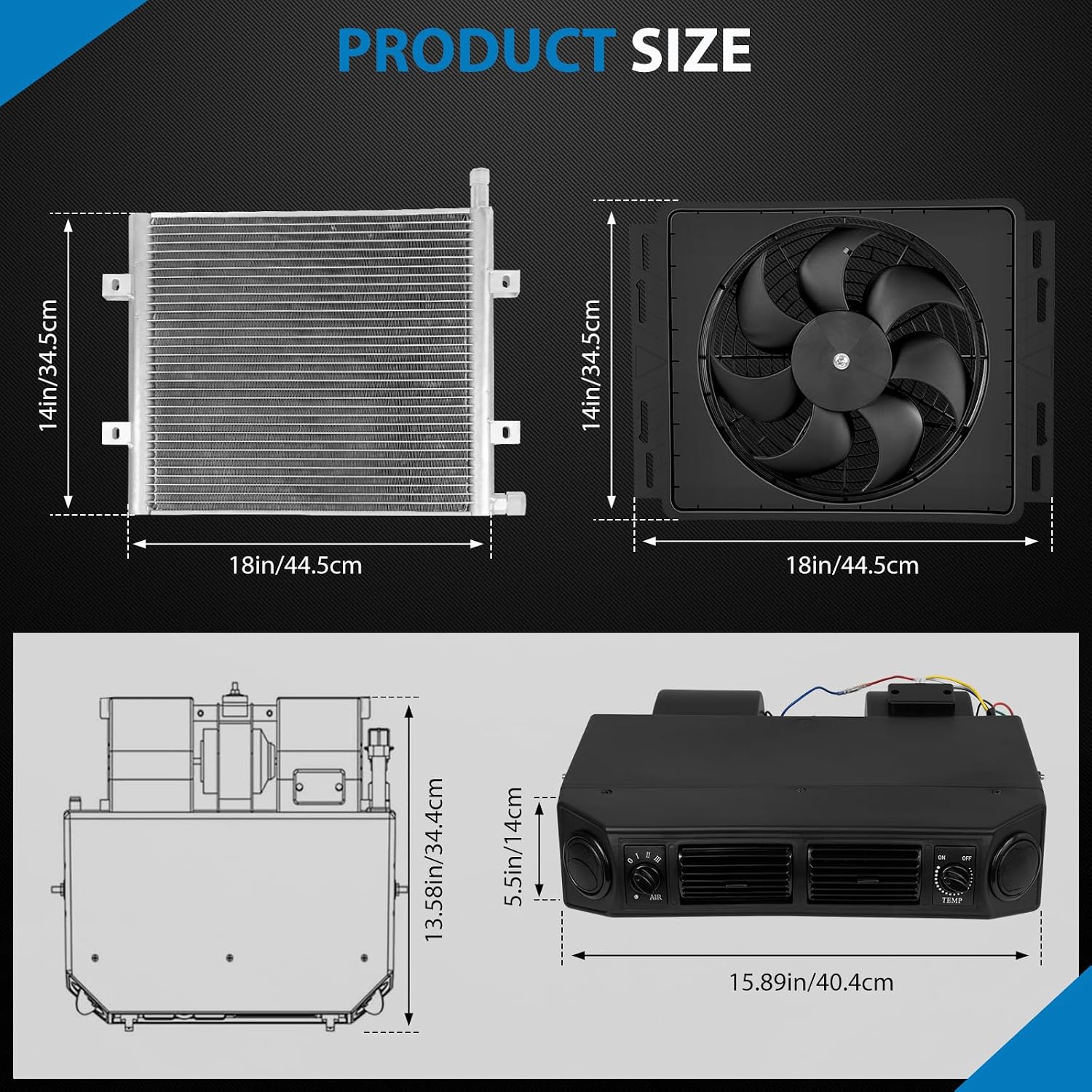 Universal Under Dash Electric Air Conditioner Heating and Cooling 12 Volt DC 10000 BTU A/C Unit Kit, AC Heater System with Evaporator Condenser Compressor for Car RV Van Truck ATV Pickup Tractor