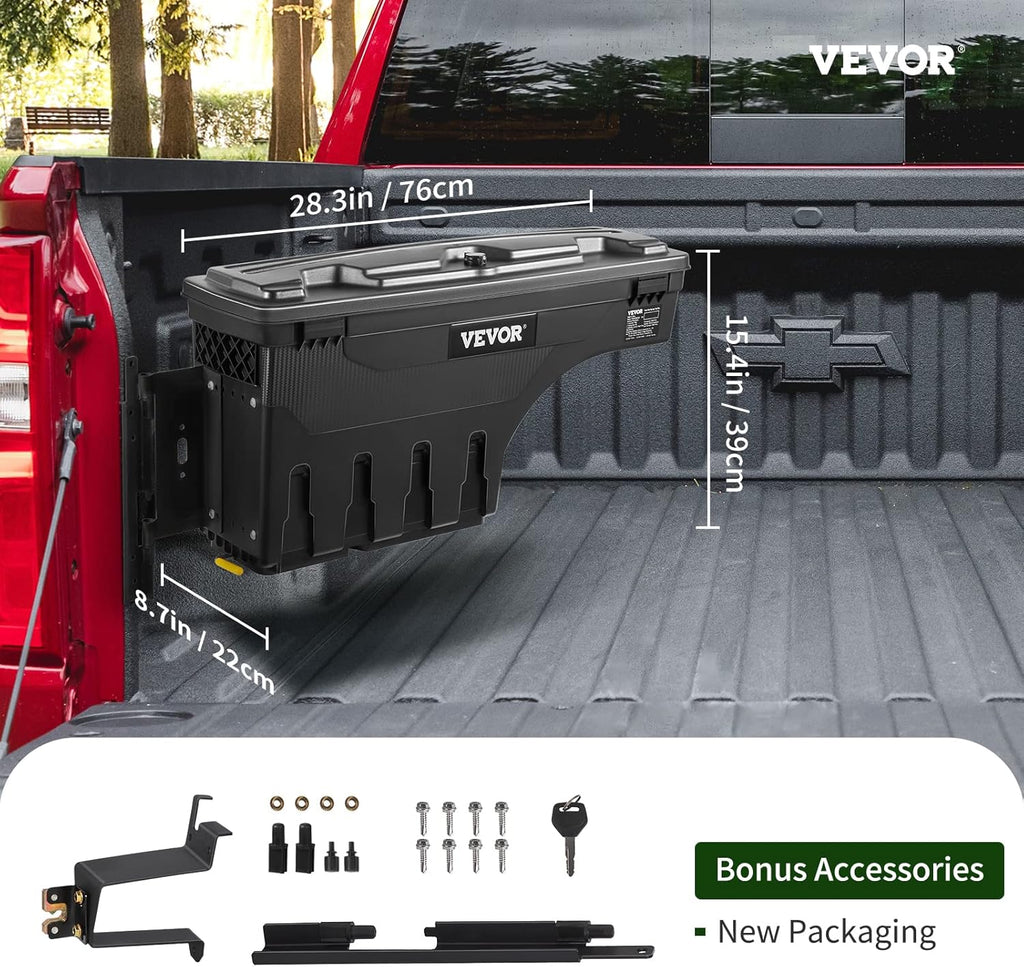 VEVOR Truck Bed Storage Box, Lockable Lid, Waterproof ABS Wheel Well Tool Box 6.6 Gal/20 L, Compatible with Chevrolet Silverado 1500 GMC Sierra 1500 2019-2020, Driver Side, Black