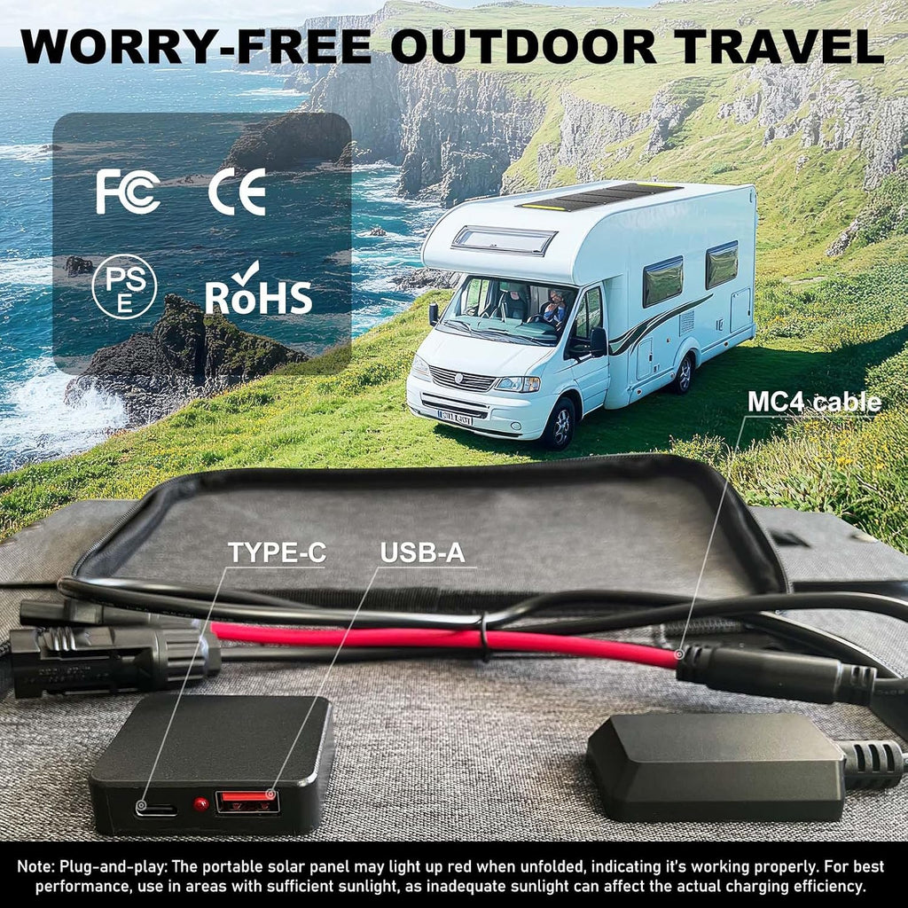100W Foldable Solar Panel kit with Controller,Portable Solar Charger for Portable Power Station,Phone,Laptop,with M-C4 to DC5525 Output,USB-C,USB-A Port When Camping Fishing Van RV Road Trip