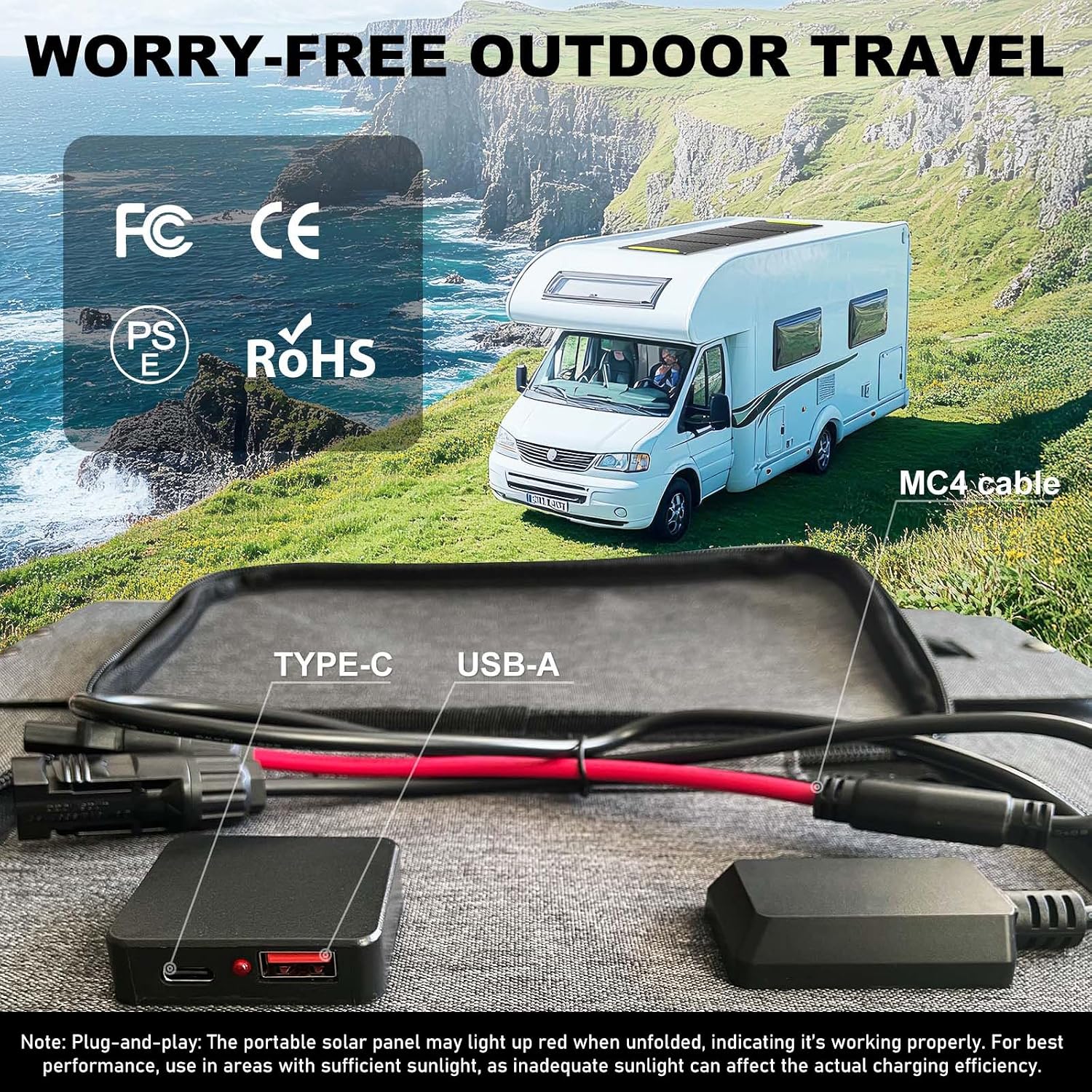 100W Foldable Solar Panel kit with Controller,Portable Solar Charger for Portable Power Station,Phone,Laptop,with M-C4 to DC5525 Output,USB-C,USB-A Port When Camping Fishing Van RV Road Trip
