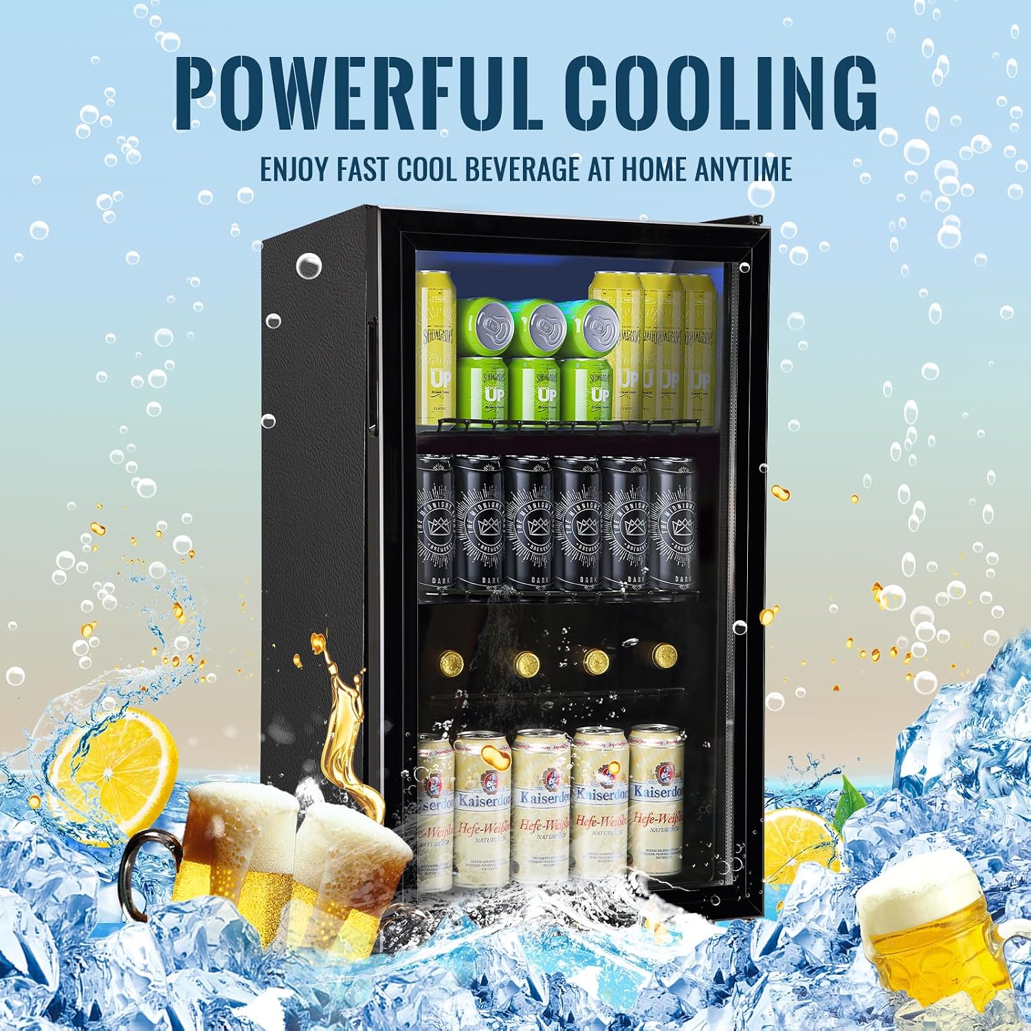 WANAI Mini Fridge Glass Door 120 Cans Beverage Refrigerator Small Wine Cooler Clear Front Drinks Fridge for Soda Beer Bar Home Office with 7 Thermostat LED Light