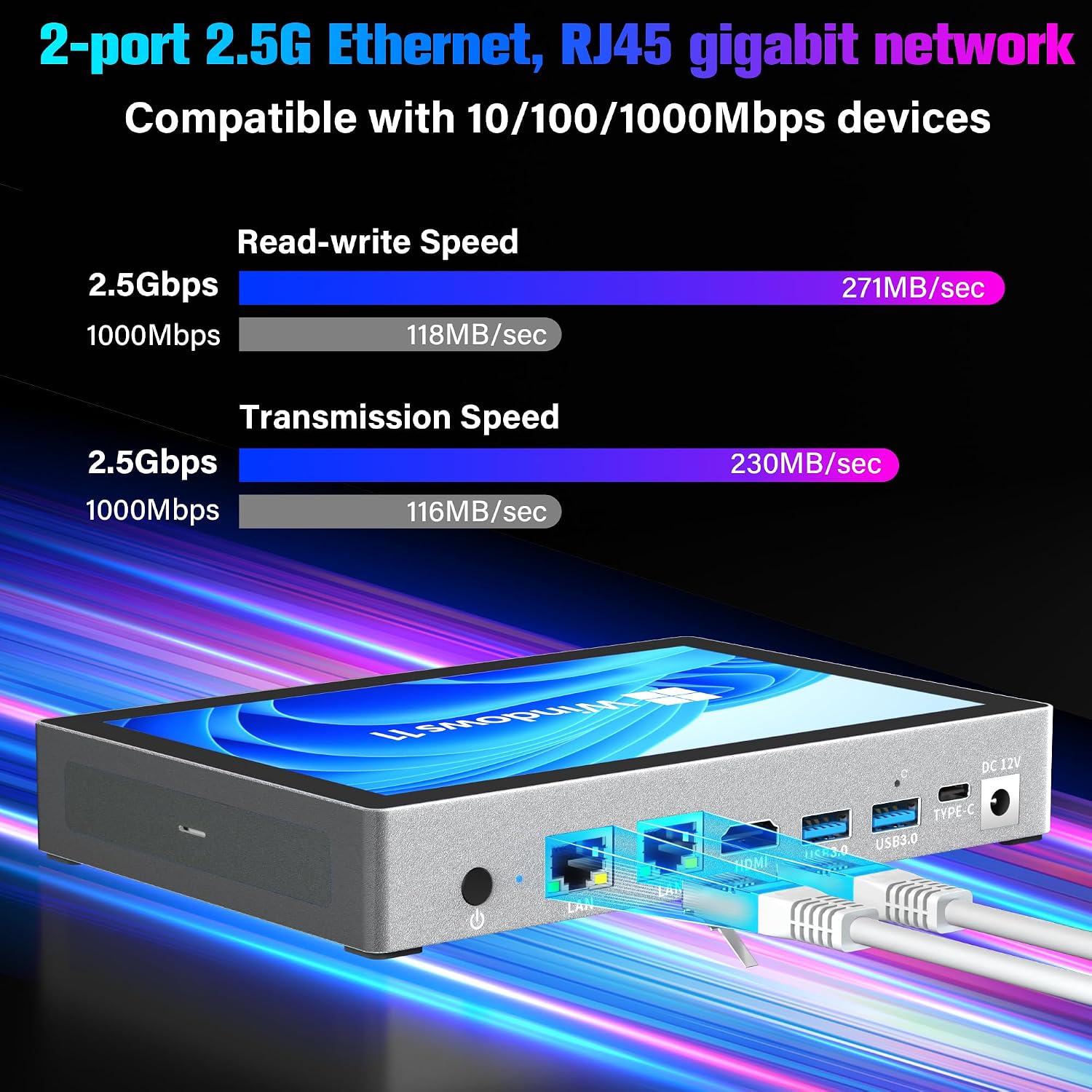 HIGOLEPC Mini PC 12th Gen N95 16GB RAM 256GB ROM, 4G Data Mini PC with Screen Dual 2.5GbE LAN Full-Functional USB-C Mini Computer with Battery, WiFi 5 BT 5.0 4K Display HDMI Desktop Computer