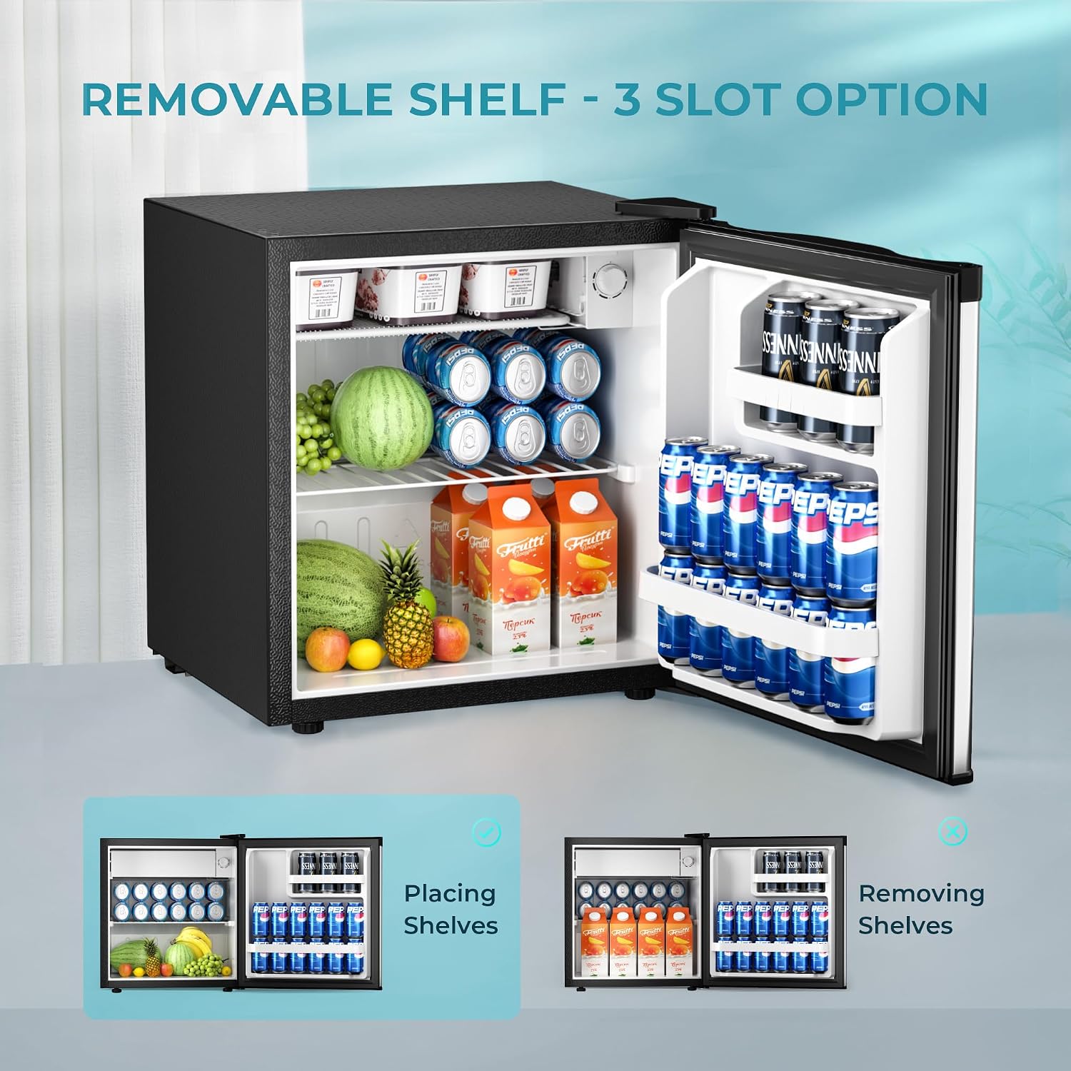 EUHOMY 1.7 Cu.Ft Mini Fridge, Reversible Single Door Compact Refrigerator, Adjustable Thermostat, Energy Saving, Mini Fridge for Bedroom, Office, Dorm, Silver