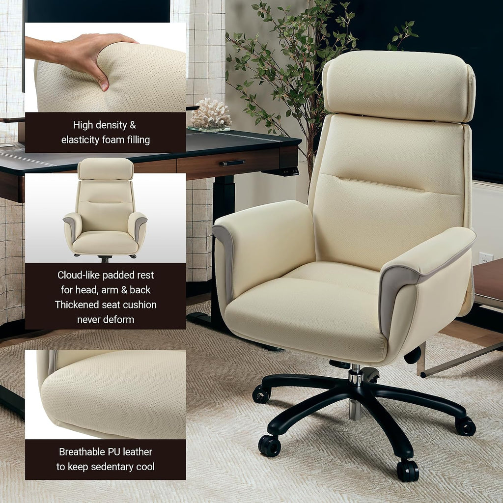 EUREKA ERGONOMIC Microfiber Leather Office Chair Ergonomic Desk Chair, Executive Chair Office Gaming Chair, Comfy Big and Tall Office Chair with Elevatable Headrest & Padded Armrests, Beige