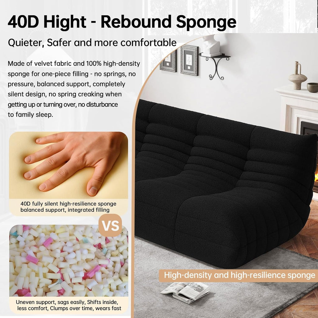 WHGBJA Bean Bag Chairs for Adults, BeanBag Reading Chair Memory Foam Couch 3-Seater, Floor Chair Soft Teddy Material, Comfy Reading Nook Chairs for Bedroom Living Room Office (Black)