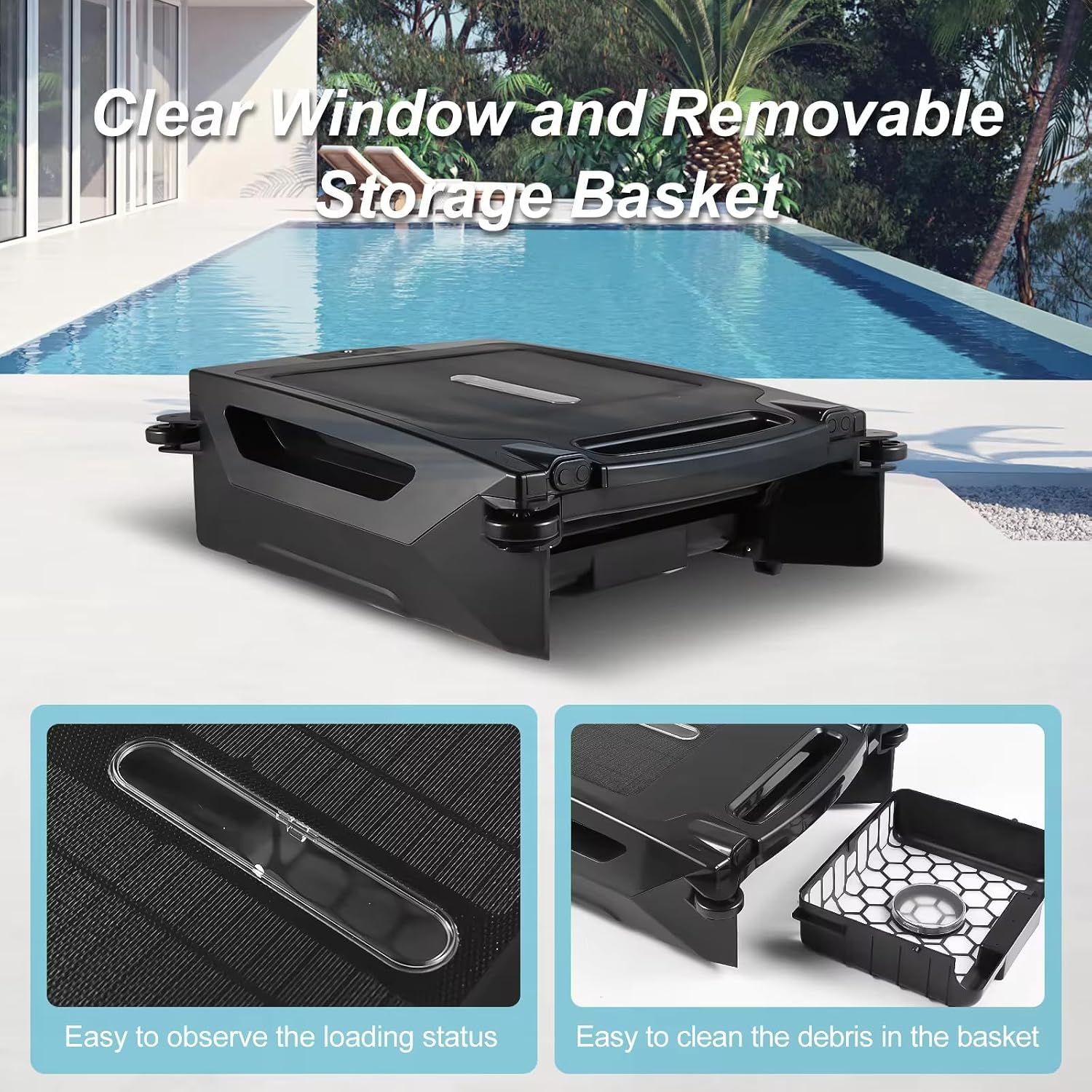 Automatic Pool Vacuum Cleaner, Pool Surface Cleaner Robot, with Solar and Rechargeable Dual Mode, Automatically Adjust Direction, 480um Filter Density, for Swimming Pools, Water Parks