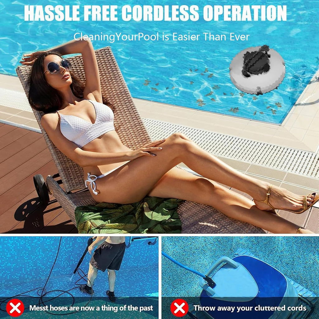 Automatic Cordless Pool Cleaners, Pool Vacuum Cleaner, Cordless Robotic Pool Cleaning with Strong Suction and Two Motors, for Above Ground & In-Ground Pools,220V