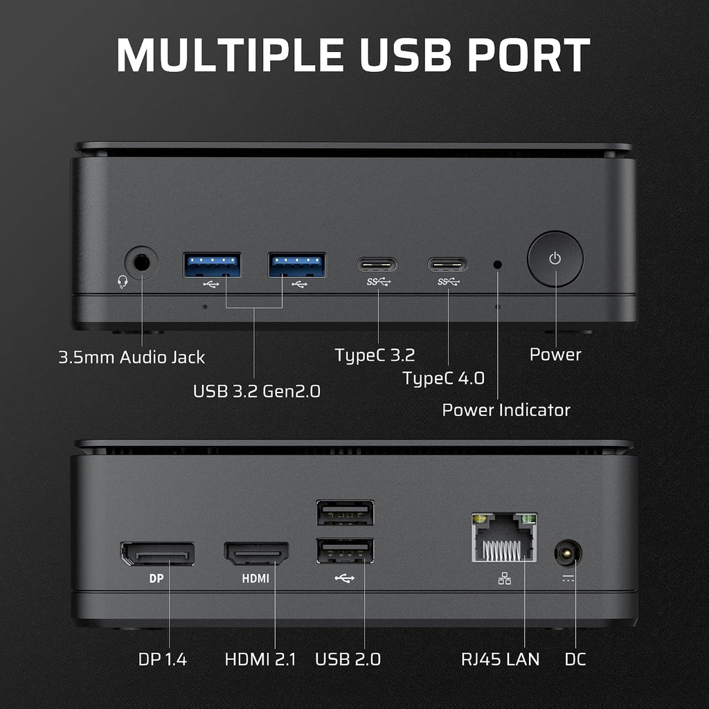 LTC Gaming Mini PC, AMD Ryzen 7 8845HS, Radeon 780M Graphic, Upgradable 16GB DDR5 RAM, 1TB PCIe 4.0 SSD, USB4, WiFi 6, BT 5.2, 2.5Gbps Ethernet, Triple 4K/8K Display