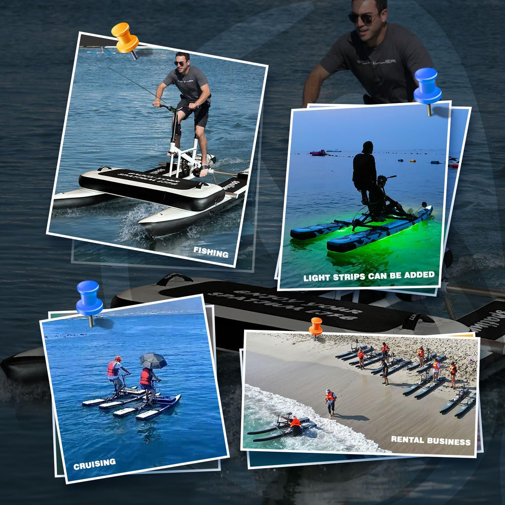 Spatium SUP Water Bike - Inflatable Pedal Boat for One Person - Fishing Kayak & Paddle Board - The Fun of Water & Fishing + Mat
