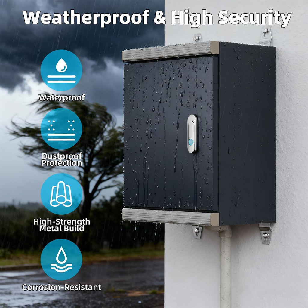 Joinfworld Outdoor Electrical Metal Box 15.7' x 11.8' x 7.8' Weatherproof Outdoor Junction NEMA Enclosure Box with Lock Din Rail Cable Gland
