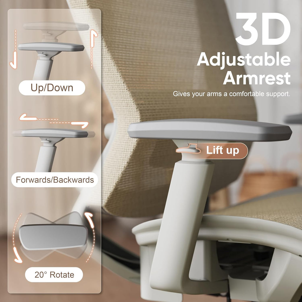 ELABEST Mesh Office Chair,Ergonomic Computer Desk Chair,Sturdy Task Chair- Adjustable Lumbar Support & Armrests,Tilt Function,Comfort Wide Seat,Swivel Home Office Chair (Beige)