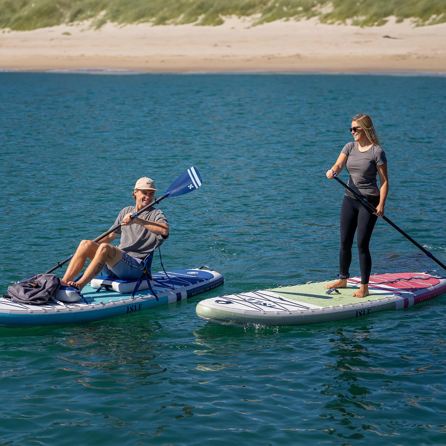ISLE Pioneer Inflatable Stand Up Paddle Board, Incl. Coil Leash, Touring Fin, Travel Backpack, Hand Pump, Paddle - Beginner Friendly SUP - max. 285 lbs - 10'6'' Inflatable Paddle Boards for Adults