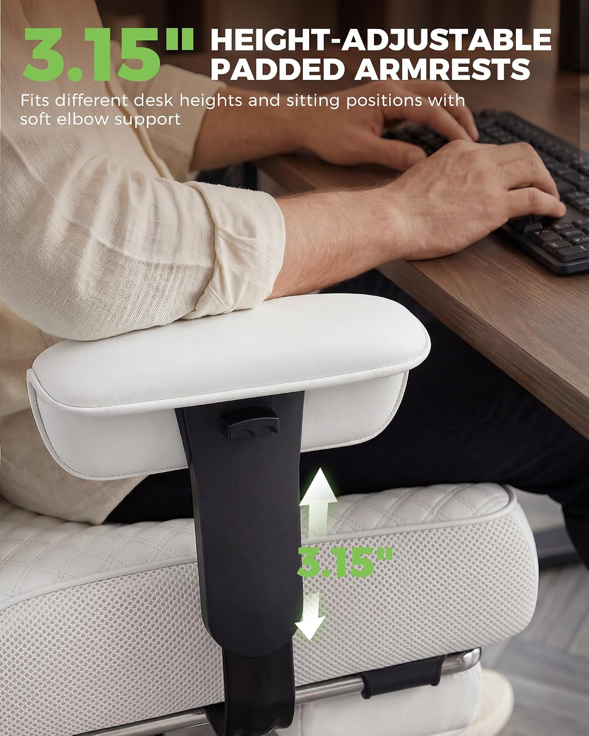 GTPLAYER Big and Tall Office Chair, High Back Computer Gaming Chair with Ergonomic Lumbar Support &Pocket Spring Cushion for Lower Back Pain Relief, Leather Executive Chair with Foot Rest, White