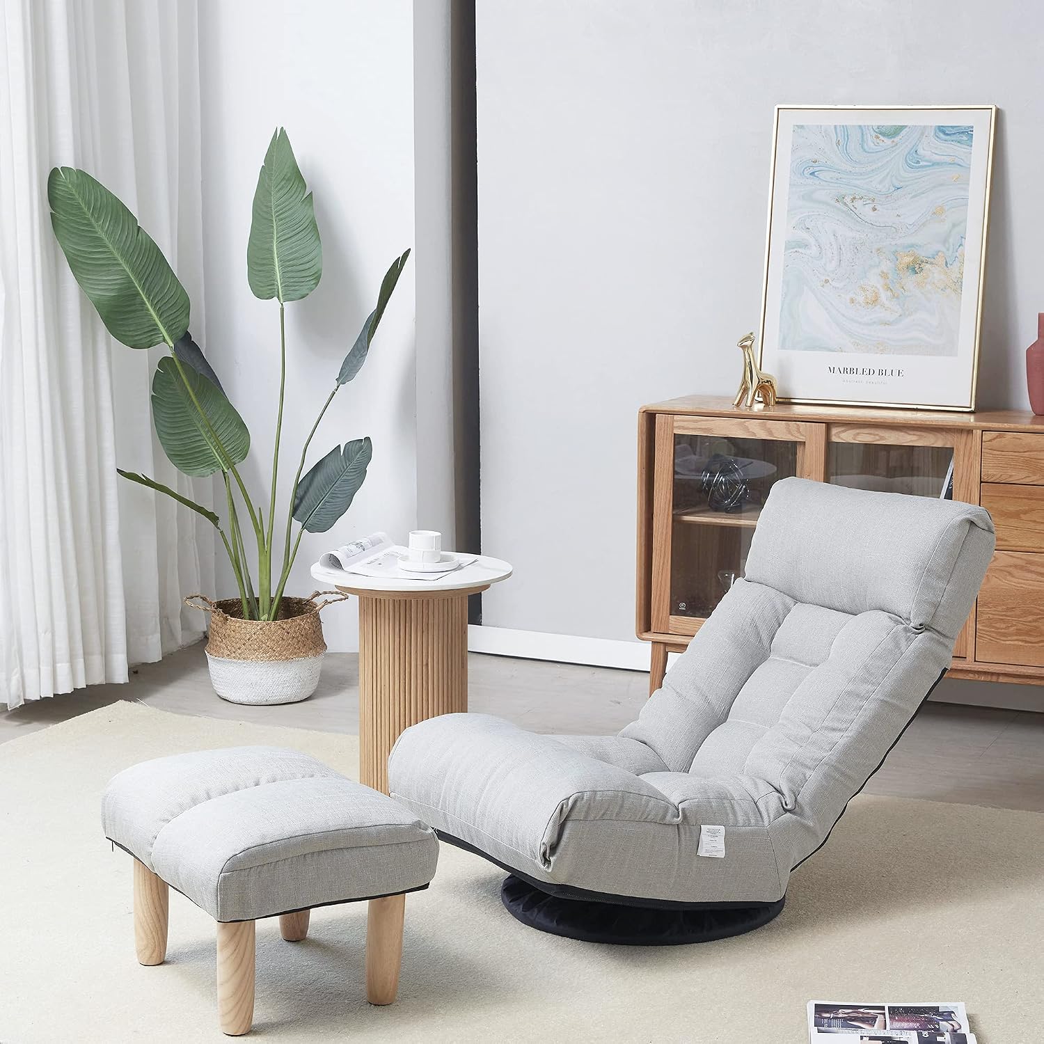 360° Swivel Floor Gaming Chair, Floor Chair, 14 Adjustable Head Segments 3 Waist Segments, Ergonomic Recliner for Gaming Reading Living Room, Includes Footrests (Gray)