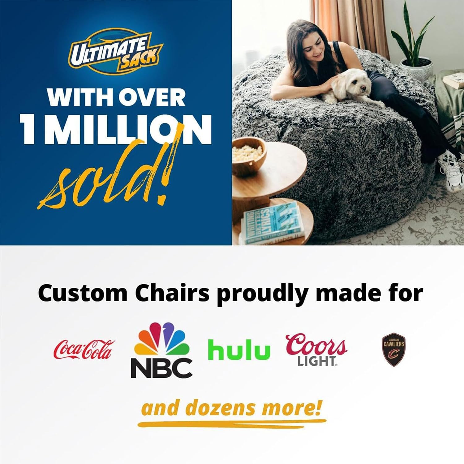 Ultimate Sack 6000 6-Foot Bean Bag Chair, Cloud Suede Cover – Oversized Foam Lounger, Floor Seat, Small Sofa, or Couch Bed for Living Area, Gaming Room, or Reading Lounge