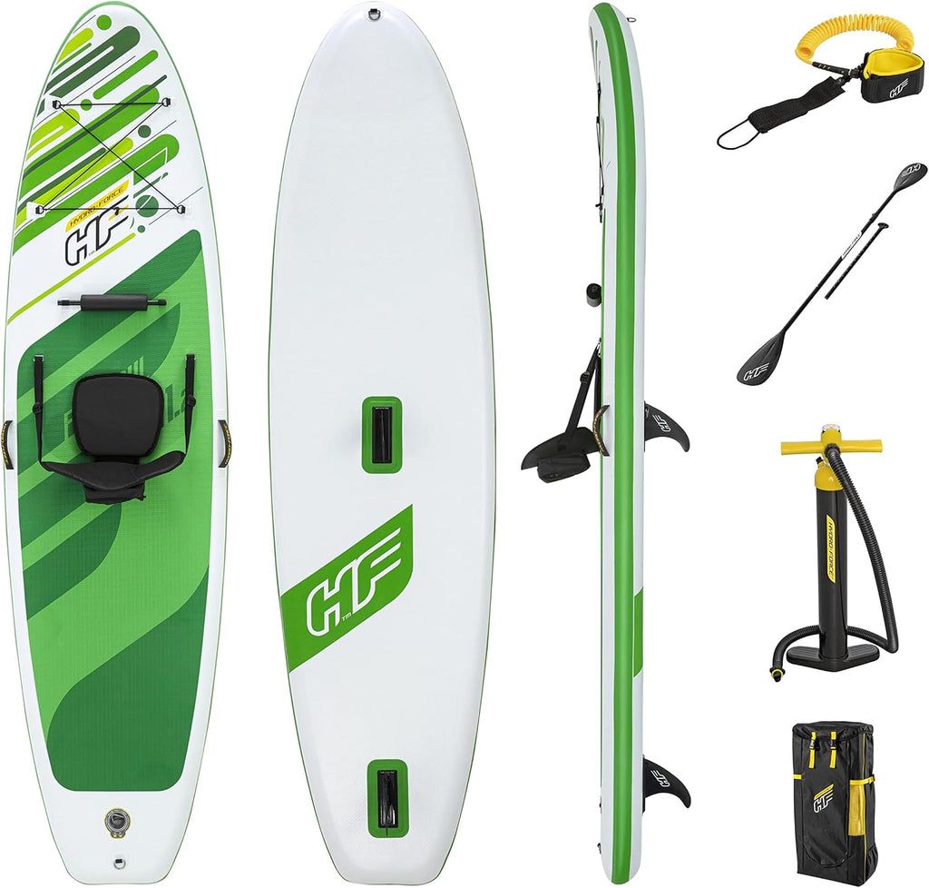 HYDRO FORCE Bestway Freesoul Tech Convertible SUP Set, Inflatable Stand Up Paddle Board with Seat, Green, 11ft 2'