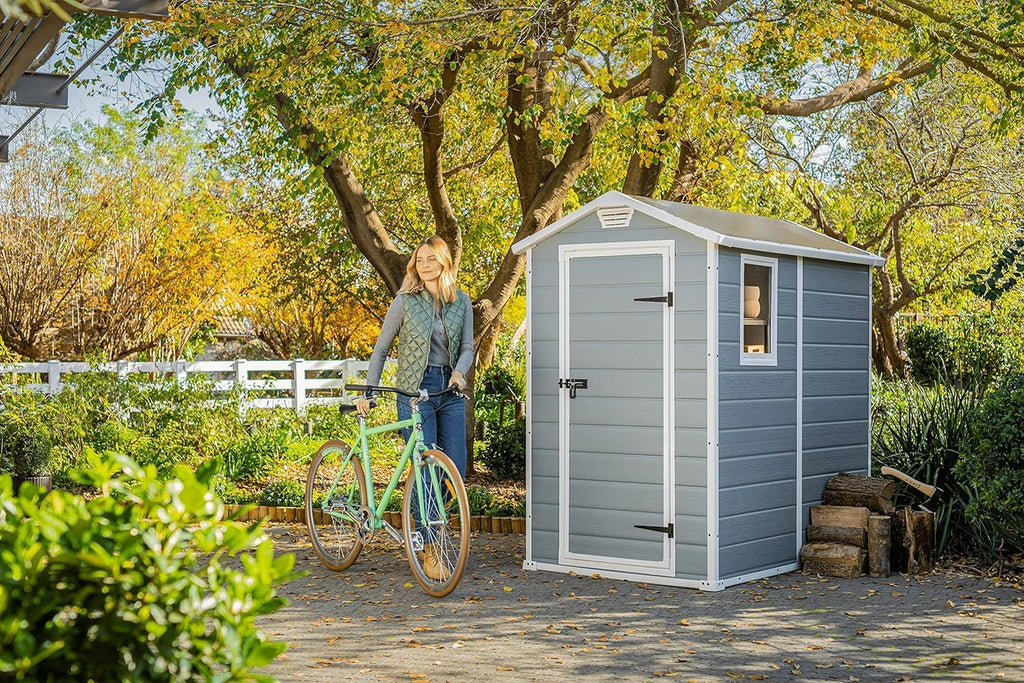 Keter Manor Outdoor Plastic Garden Storage Shed, Grey, 6 x 4 ft