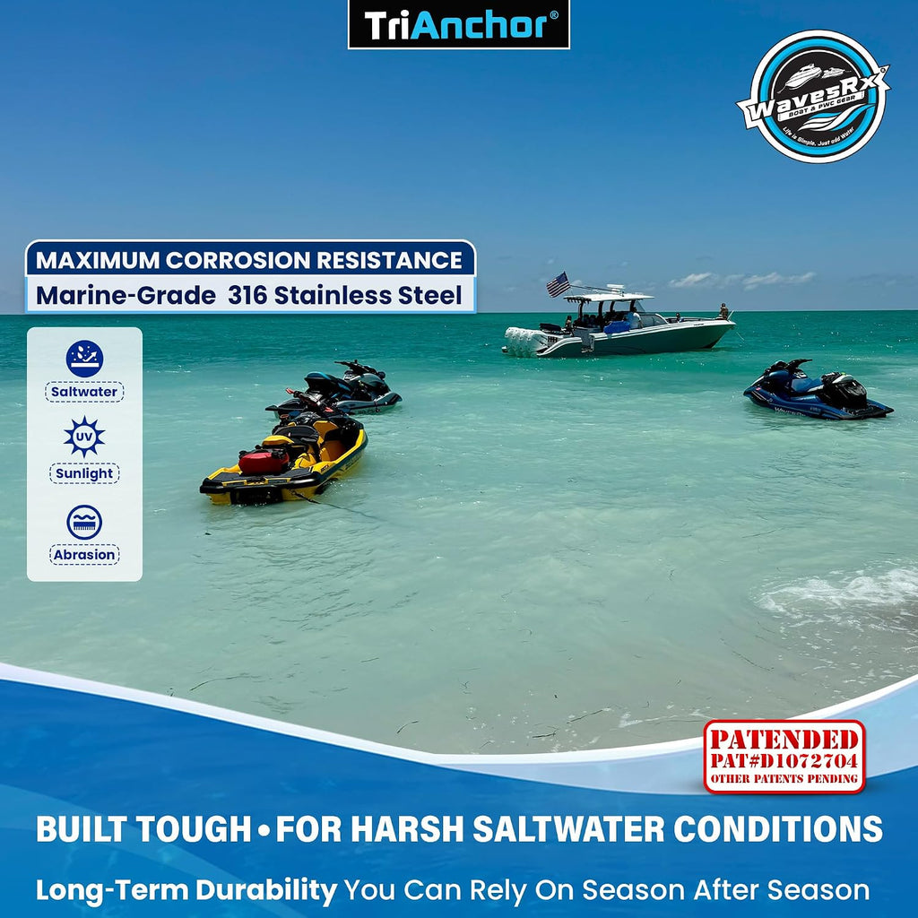 WAVESRX TriAnchor - Stainless Steel Folding PWC & Boat Anchor | Sets Instantly for Effortless Boat & Jet Ski Anchoring | Compact Patent-Pending Design Grips Better Than Plow, Fluke or Box Anchor