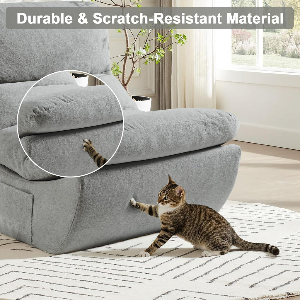 Comfy Reading Chair for Adults, Modular Sectional Sofa Bean Bag Chair, Cloud Boneless Couch Style with High Rebound Foam, Single Seat Compressible Sofa for Living Room & Bedroom, Grey