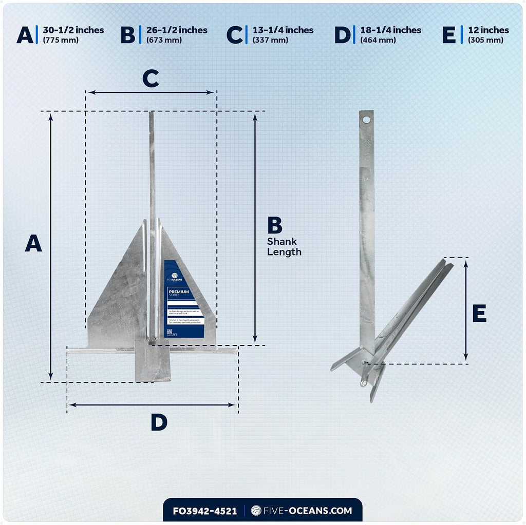 Five Oceans Fluke Boat Anchor, Heavy Duty Hot Dipped Galvanized Steel, Multiple Sizes – Ideal for Pontoon, Dinghies, Boats