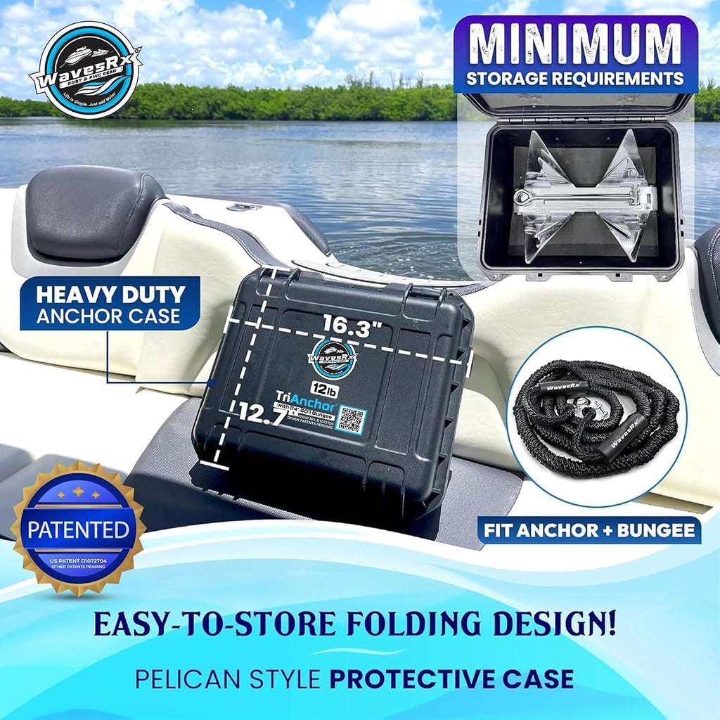 WAVESRX TriAnchor - Stainless Steel Folding PWC & Boat Anchor | Sets Instantly for Effortless Boat & Jet Ski Anchoring | Compact Patent-Pending Design Grips Better Than Plow, Fluke or Box Anchor
