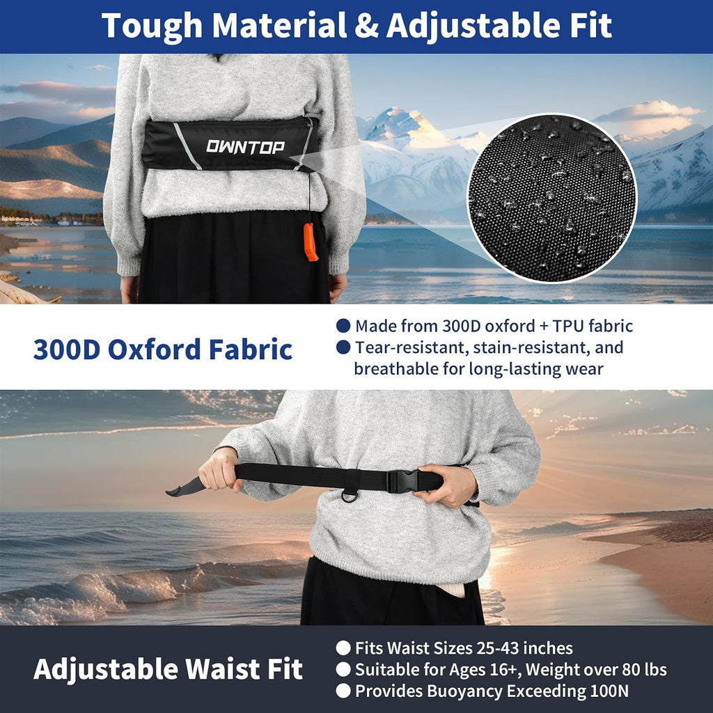 Owntop Manual Inflatable Belt Pack, Adults Swim Jacket with Blowpipe & Whistle, 24g CO2 Cylinder Included, Low Profile for Kayaking, Fishing, Paddle Sports