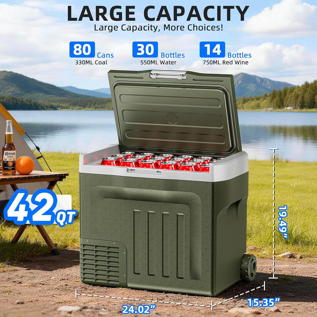 Antarctic Star 12 Volt Refrigerator 42QT(40L) Compressor Electric Cooler, Car Fridge -4℉~68℉, Portable Freezer 12V/24V DC 100-240V AC, 12V Cooler with Wheels & Handle for Travel,Camping,Truck, Green