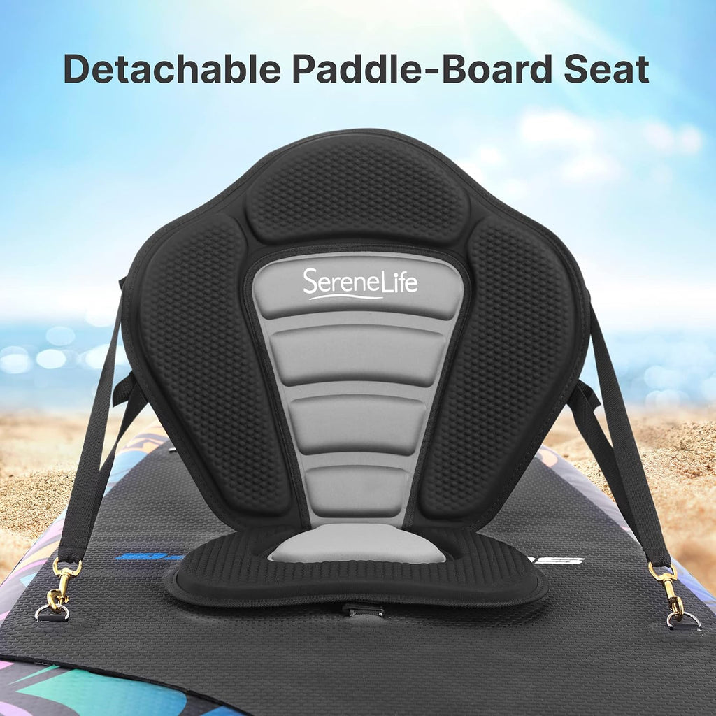 SereneLife Inflatable Stand Up Paddle Board Set - SUP with 32' Wide Stable Design, Includes Detachable Seat, 3-Shaft Paddle, Electric Paddle Board Pump, Non-Slip EVA Deck - 350 lbs Capacity