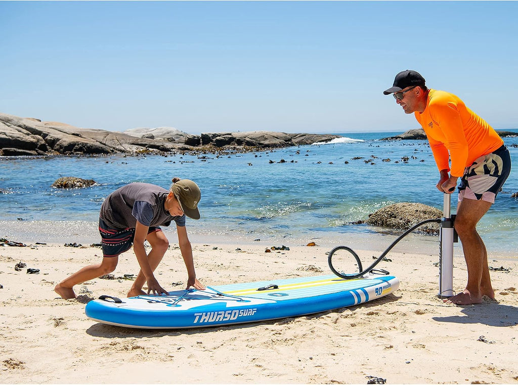 THURSO SURF Prodigy Junior Kids Inflatable SUP Stand Up Paddle Board 7'6 x 30'' x 4'' Two Layer Includes Adjustable Carbon Shaft Paddle/3 Fins/Leash/Duffle Bag/NO Pump Included