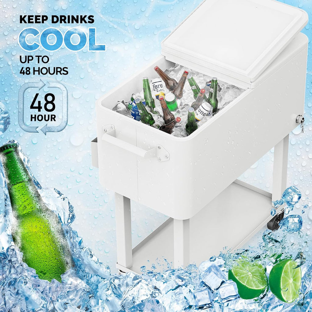 VINGLI Rolling Ice Chest, Portable Patio Party Bar Drink Cooler Cart, with Shelf, Beverage Pool with Bottle Opener
