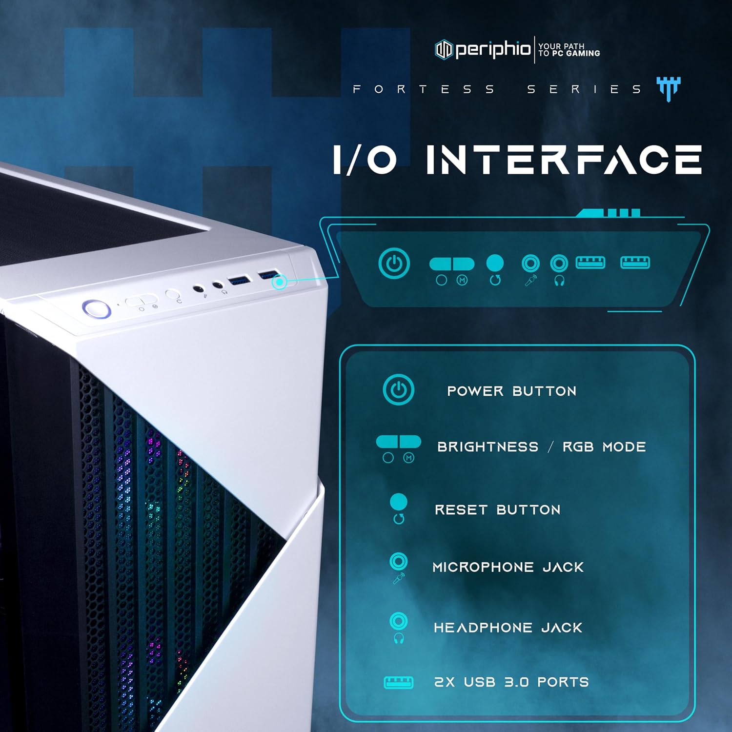 Periphio Castle Gaming PC, AMD Ryzen 5 5600GT up to 4.6GHz with Radeon Vega 7 Graphics, 16GB RAM, 1TBNVMe SSD, WiFi, Windows 11 Home, White, 1080p Gaming Computer - Full RGB Gamer Bundle, 24' Monitor