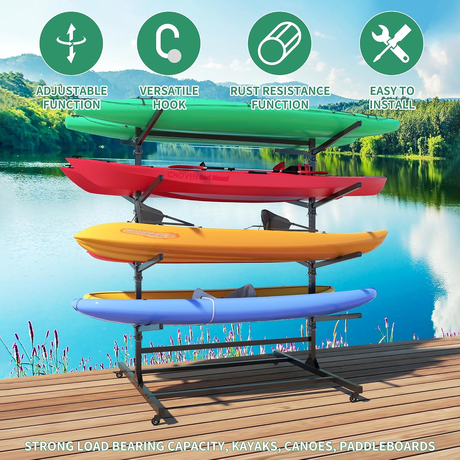 Heavy-Duty Kayak Storage Rack for Garage & Outdoor, Adjustable Kayak Racks for Kayak, Canoe, Surfboard & Paddleboard,Durable Outdoor Kayak Storage Rack（Black）