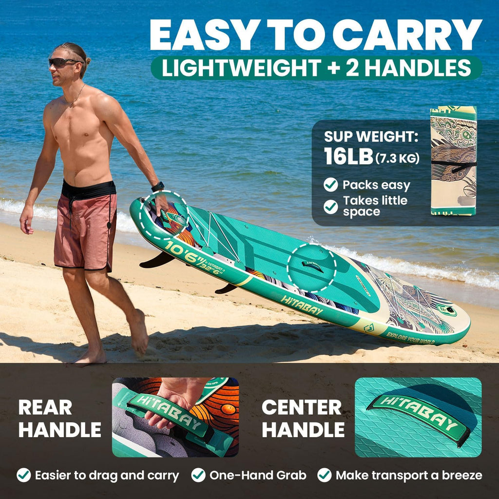 Inflatable Stand Up Paddle Board 10'6' All-Around SUP Kit - Lightweight (16 lbs), Stable & Durable, Camera Mount & Complete Accessories - SUP Board for Beginners & All Skill Levels