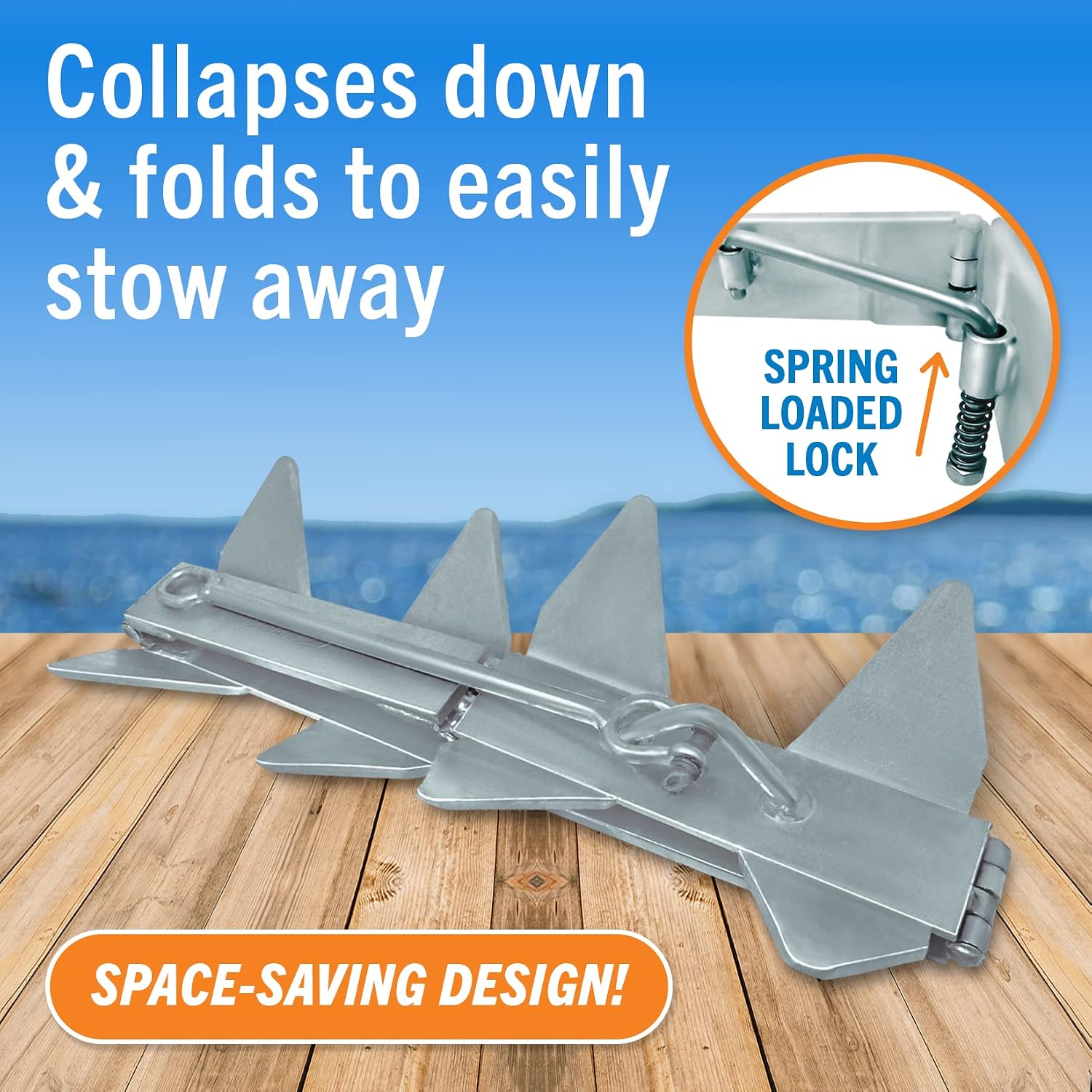 Better Boat Box Anchor for Boats, Folding Boat Anchor Hot Dip Galvanized, Double Sided Slide Anchor for Pontoon Fishing and Cabin Cruiser, Multiple Sizes