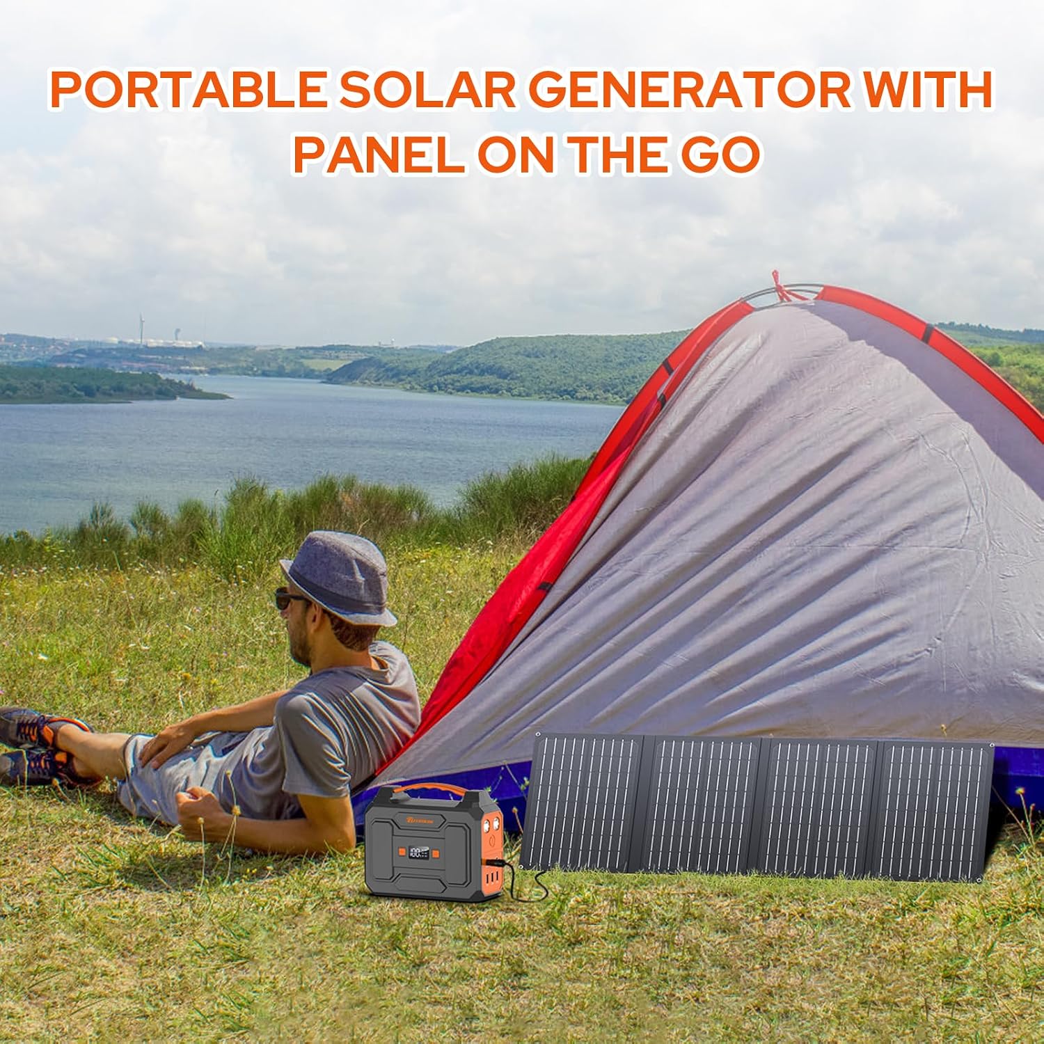 Portable Solar Power Station with AC Outlet, 100W 110V Solar Power Bank Generator with Foldable Panel 40W and 5w LED Bulb for Laptop Smart Device Home RV Outdoor Camping Adventure Emergency
