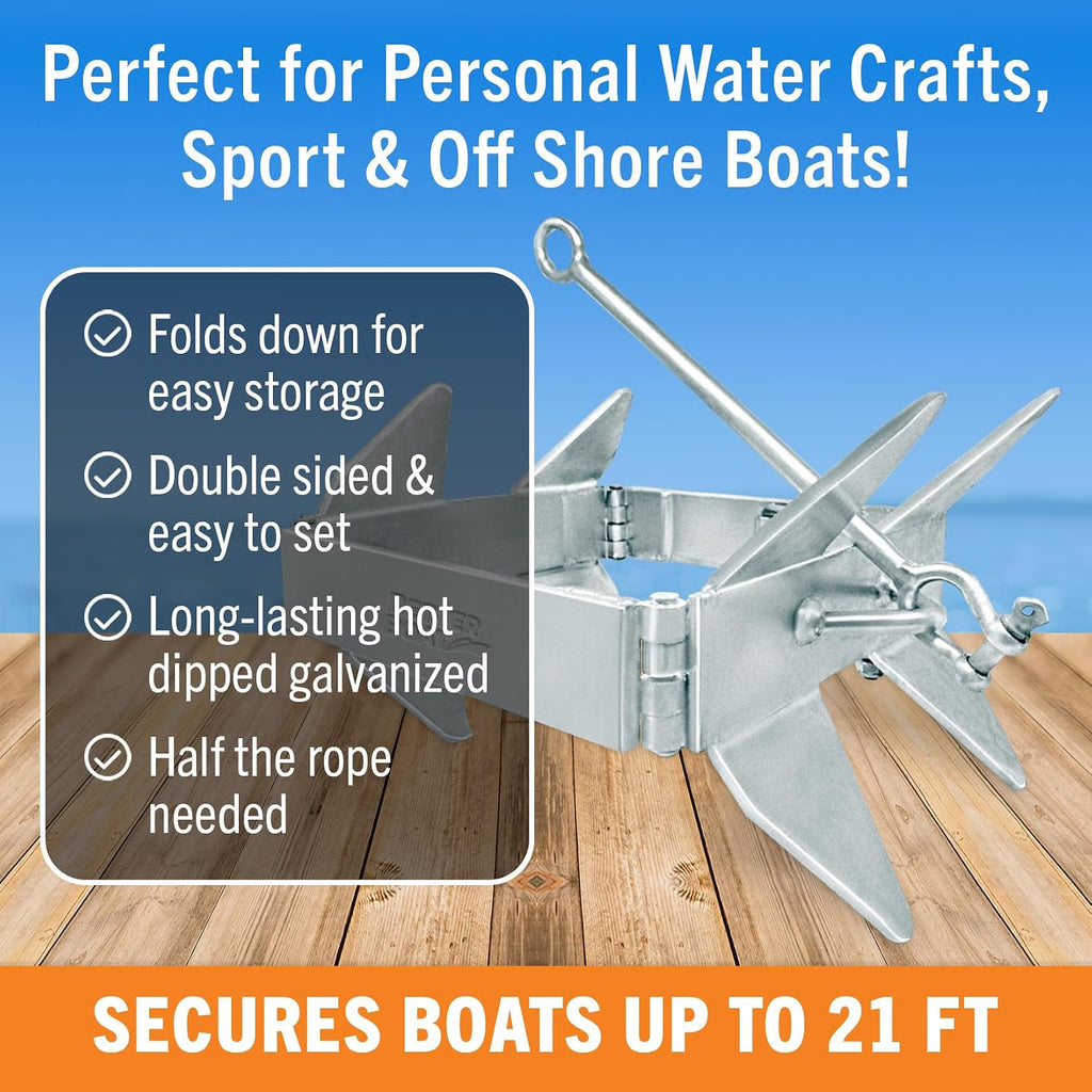 Better Boat Box Anchor for Boats, Folding Boat Anchor Hot Dip Galvanized, Double Sided Slide Anchor for Pontoon Fishing and Cabin Cruiser, Multiple Sizes