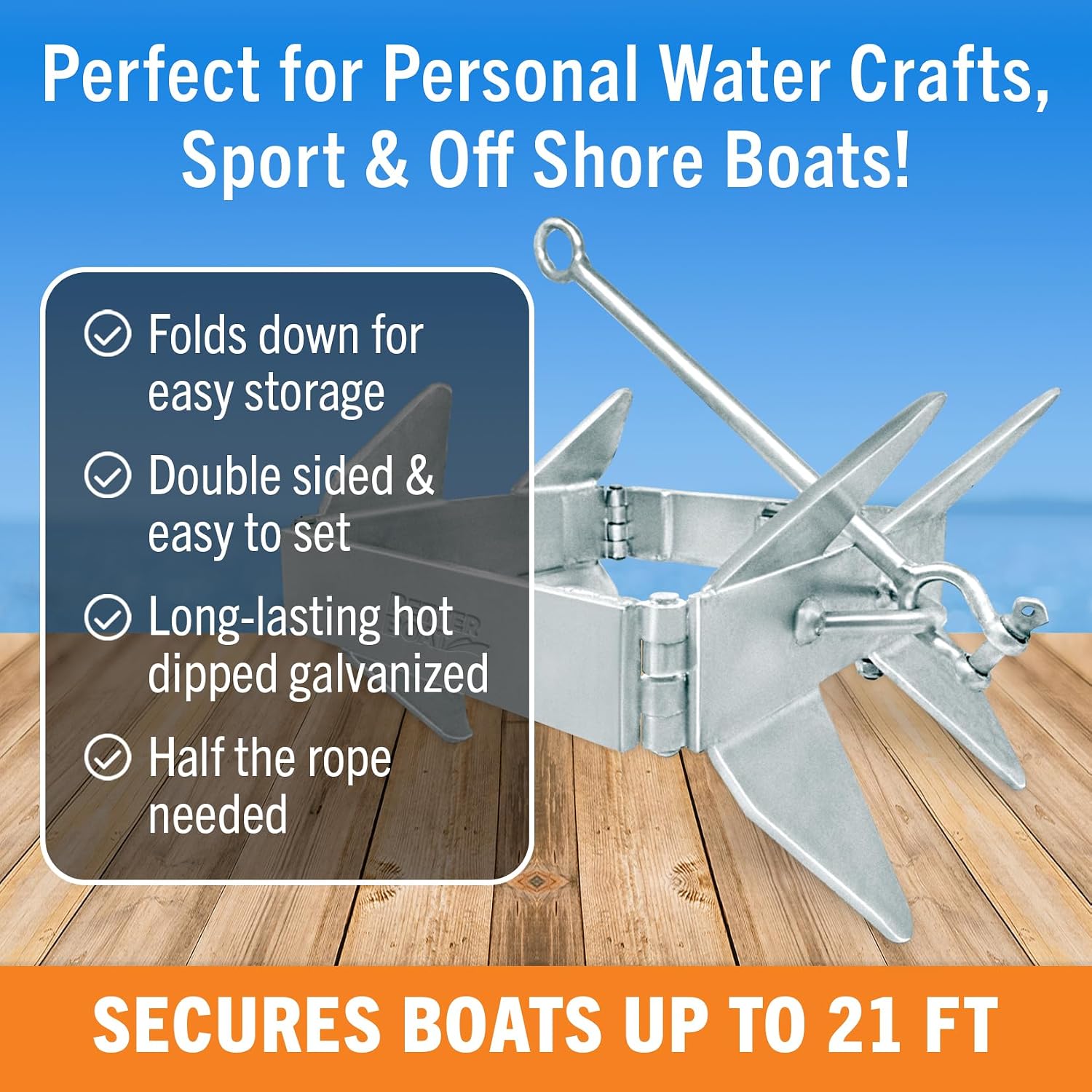 Better Boat Box Anchor for Boats, Folding Boat Anchor Hot Dip Galvanized, Double Sided Slide Anchor for Pontoon Fishing and Cabin Cruiser, Multiple Sizes