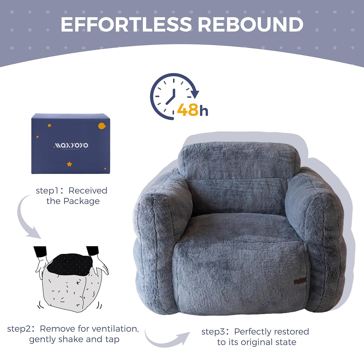 MAXYOYO Giant Bean Bag Chair for Adults, Ultra Soft Fluffy Bean Bag Sofa, Oversized Floor Sofa for Living Room Bedroom, Cozy Reading Chair with Filler, Dark Grey