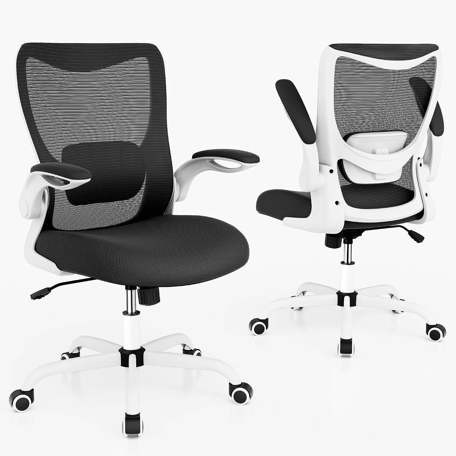 MUXX.STIL Office Chair, Ergonomic Desk Chair with Adjustable Lumbar Support and Flip up Armrest, Breathable Mesh Computer Chair for Home Office, White