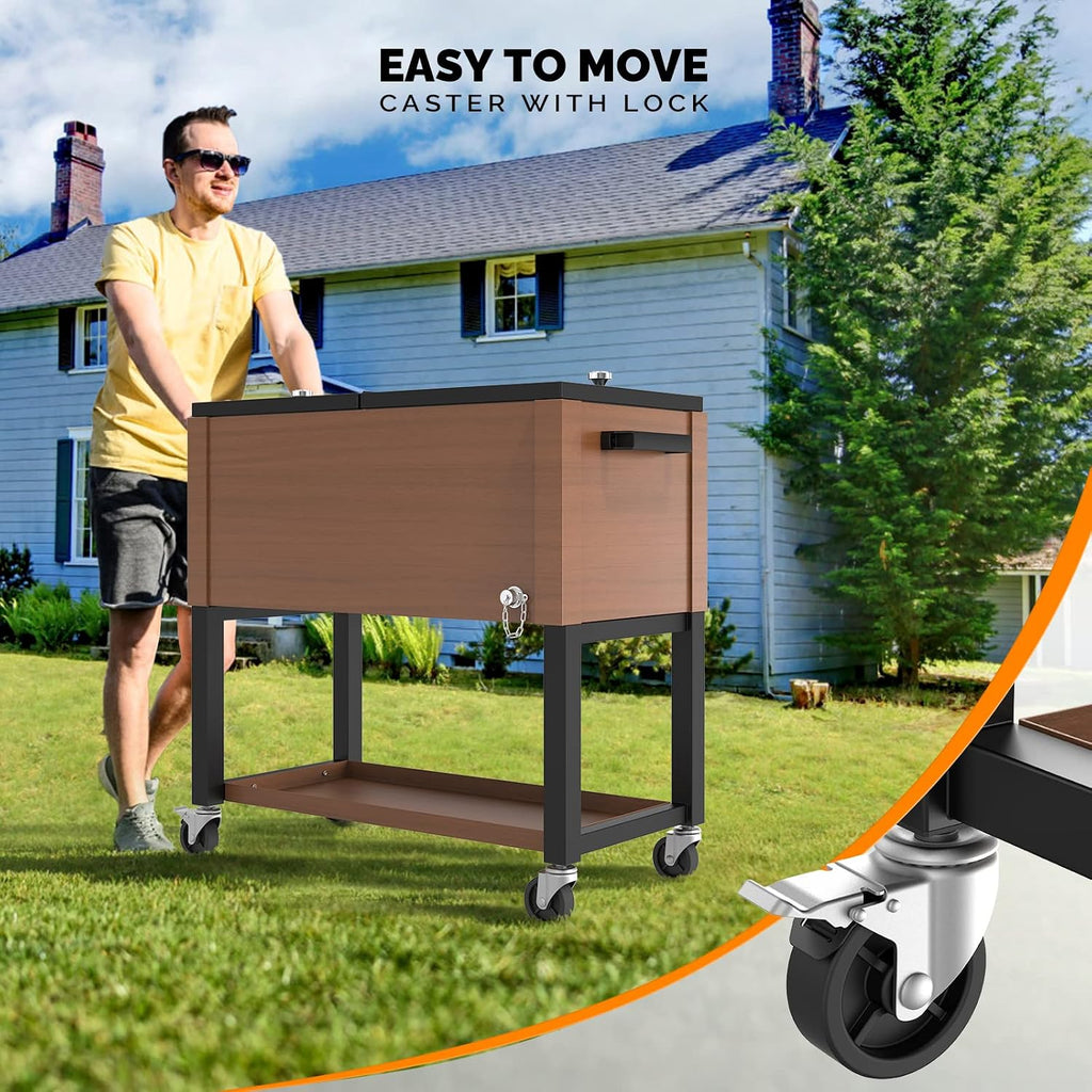 VINGLI 80 Quart Rolling Ice Chest on Wheels, Patio Cooler Cart, Beverage Rolling Cooler for Outdoor Patio Deck Party