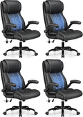 BESTFAIR Ergonomic Office Chair - Desk Computer Chair, Leather High Back Executive Chairs with Adjustable Lumbar Support & Flip Up Arms, Black 4 Pack
