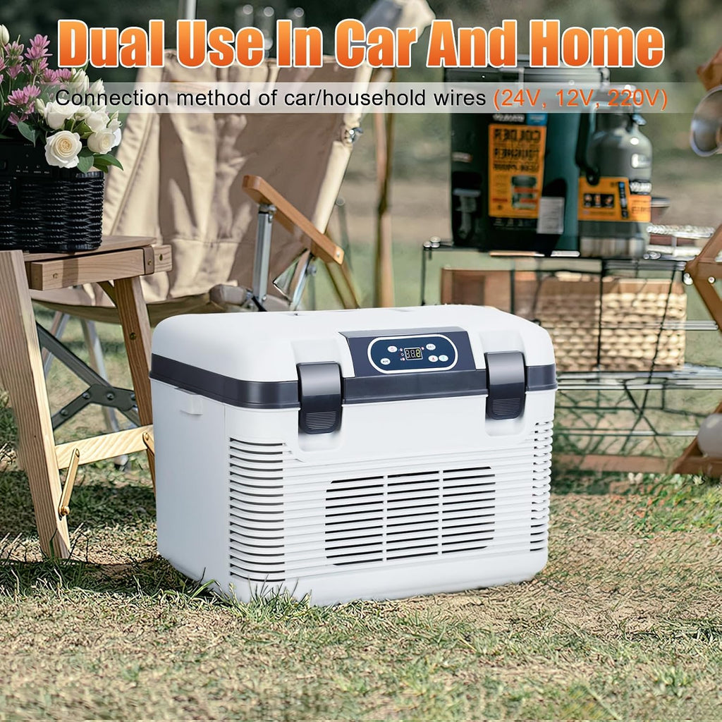 12/24V Car Refrigerator, Portable Freezer Cooler with Digital Display, 19L Electric Cooler Fridge, Mini Compressor Fridge for Truck RV SUV Van Camping Travel Road Trip, Adjustable Cooling Heating Grey