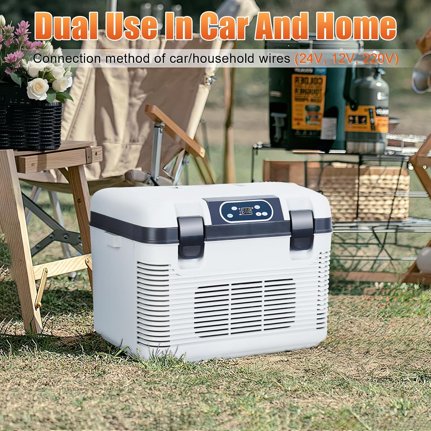 12/24V Car Refrigerator, Portable Freezer Cooler with Digital Display, 19L Electric Cooler Fridge, Mini Compressor Fridge for Truck RV SUV Van Camping Travel Road Trip, Adjustable Cooling Heating Grey