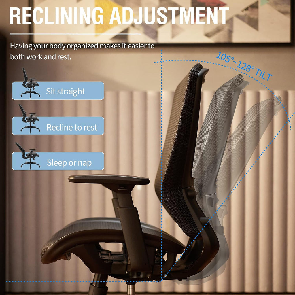 ELABEST Ergonomic Mesh Office Chair,Comfy Computer Desk Chair - BIFMA 5.1 Certified Commercial Swivel Task Chair for Home Office - Adjustable Lumbar Support & Armrests,Tilt Function,Wide Seat (Black)