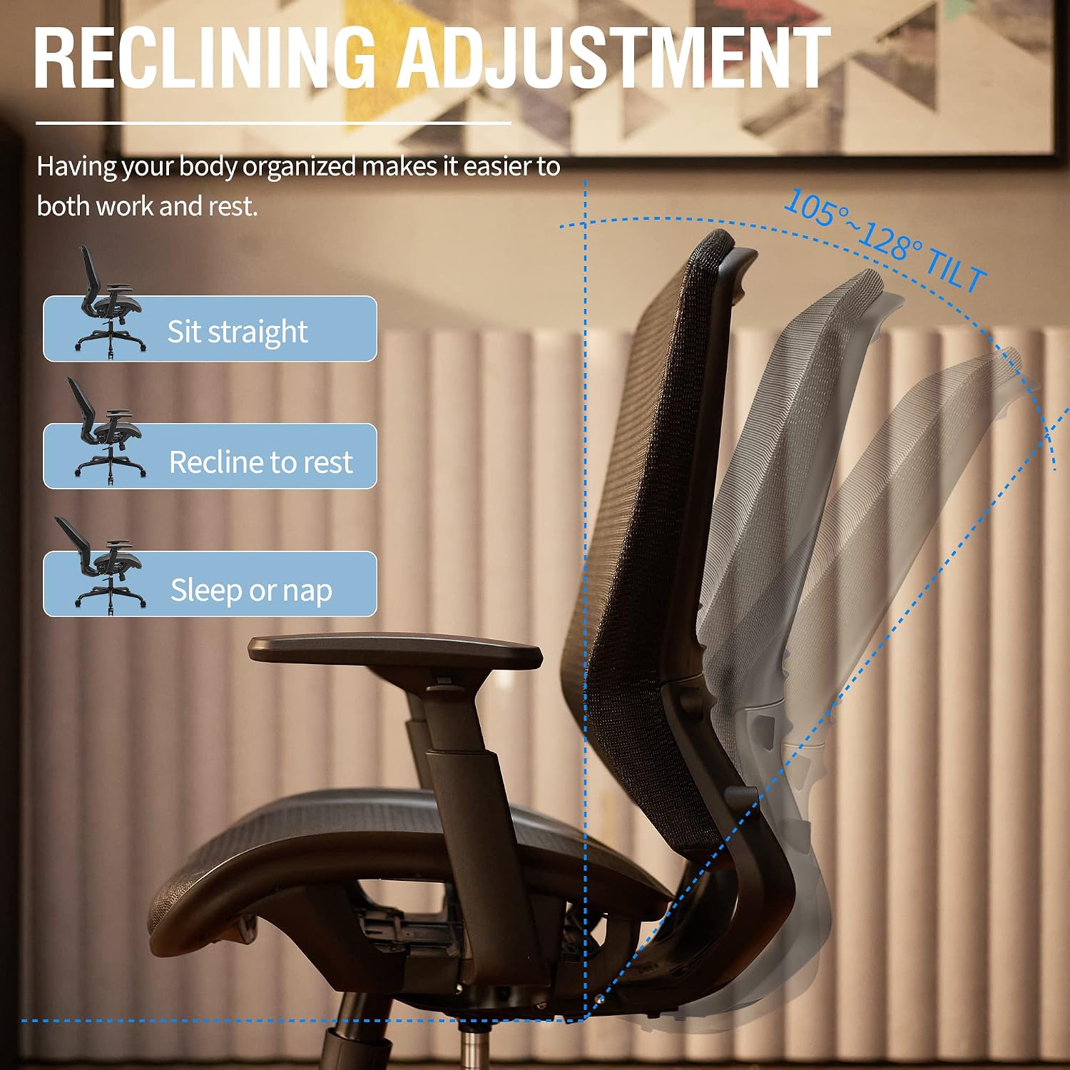 ELABEST Ergonomic Mesh Office Chair,Comfy Computer Desk Chair - BIFMA 5.1 Certified Commercial Swivel Task Chair for Home Office - Adjustable Lumbar Support & Armrests,Tilt Function,Wide Seat (Black)